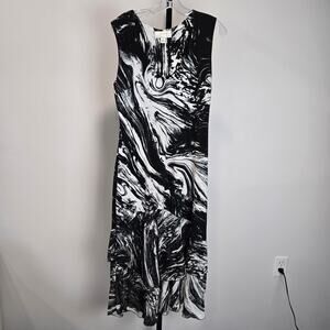 Vintage Janine Paris 90s Midi Dress Black White Swirl Art to Wear Made in USA XL